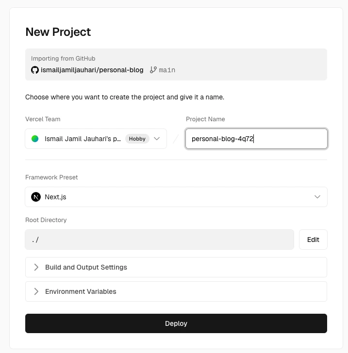 Vercel Set Project